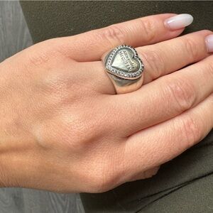 Alexander McQueen Silver Heart Ring with Crystal Details
